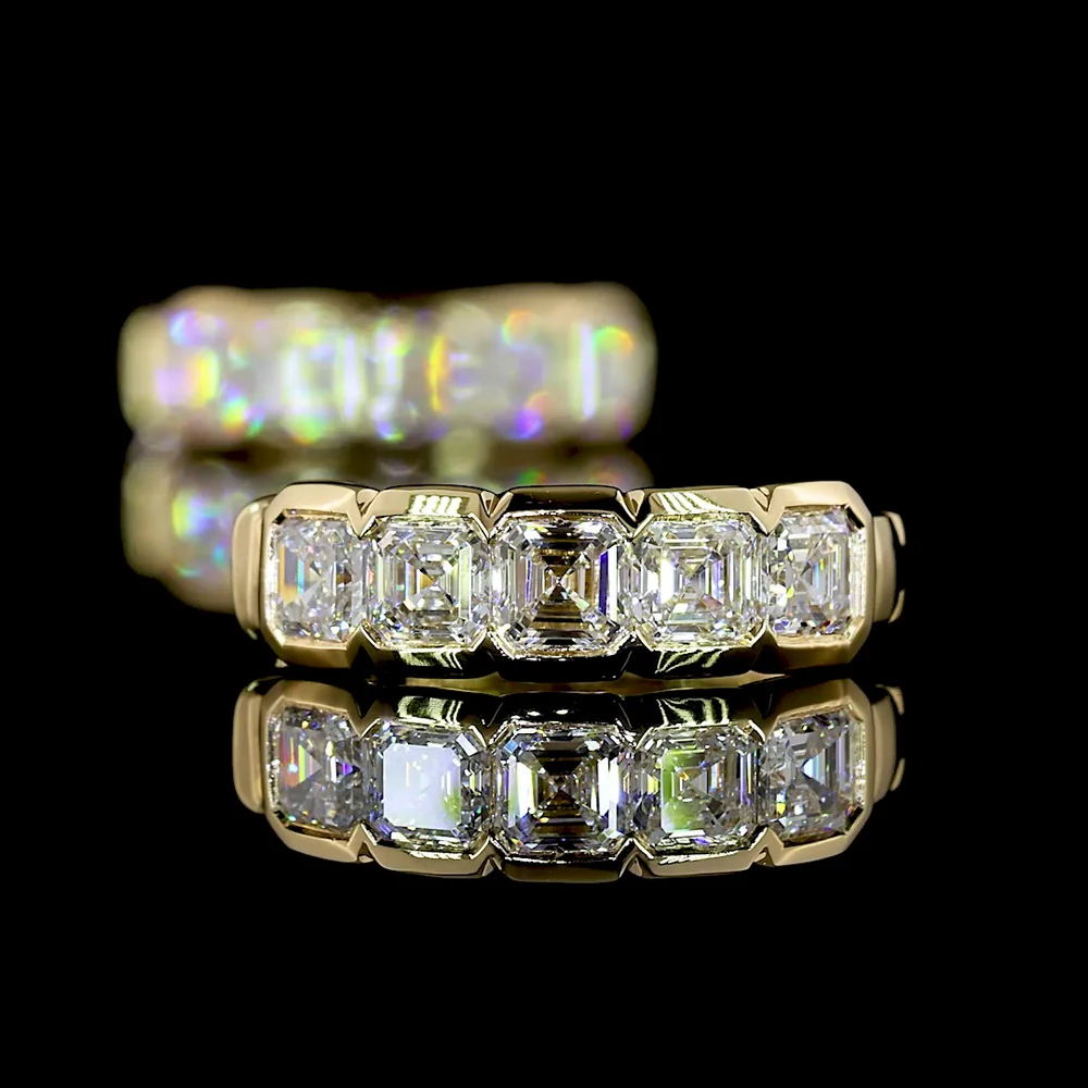 14K Yellow Gold Asscher Cut Lab Diamond Huggie Earrings - 1.00 Carats Total Diamond Weight with Half Bezel Setting and Hinge Back - Covaloro Fine Jewelry - Image 4