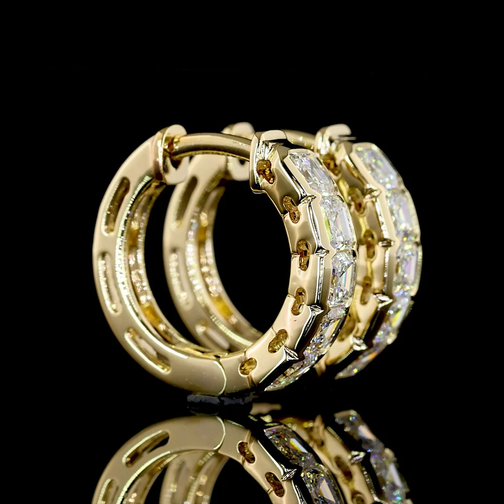 14K Yellow Gold Asscher Cut Lab Diamond Huggie Earrings - Half Bezel Set, E-F VS Clarity, 0.97 Carat Total Weight - Covaloro Fine Jewelry