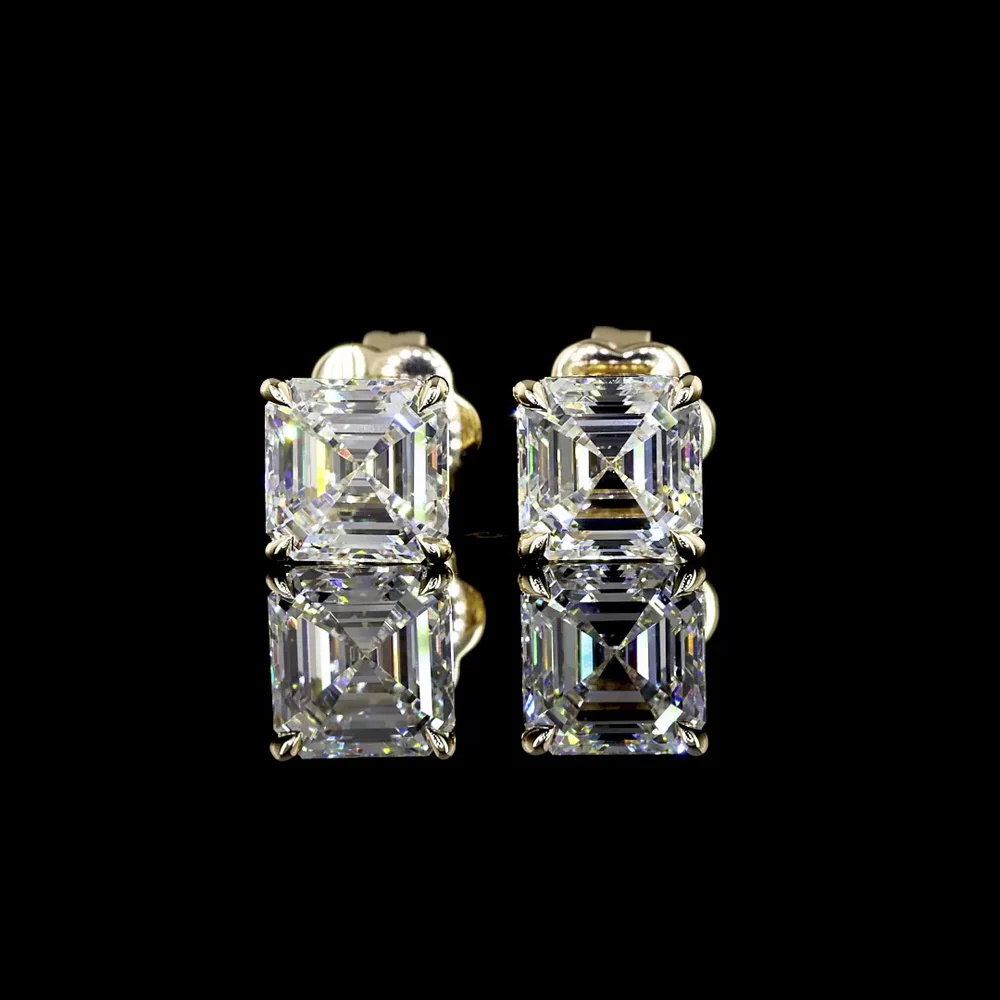 14K Yellow Gold Asscher Cut Lab Diamond Stud Earrings - D Color VVS1/VVS2 Clarity - 2.40 Carat Total Weight - Covaloro Fine Jewelry - Image 2