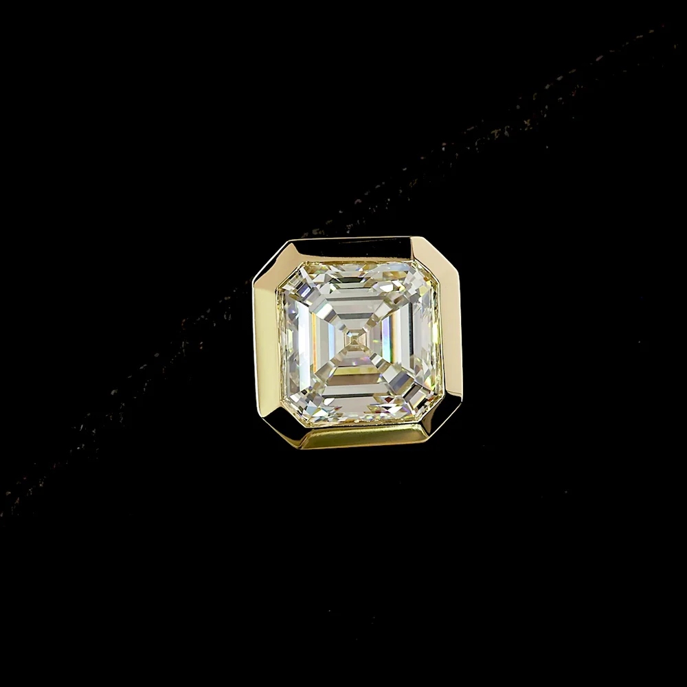 14K Yellow Gold Asscher Cut Lab Diamond Stud Earrings with Bezel Setting - 4.59 Carats Total Diamond Weight - Covaloro Fine Jewelry - Image 2