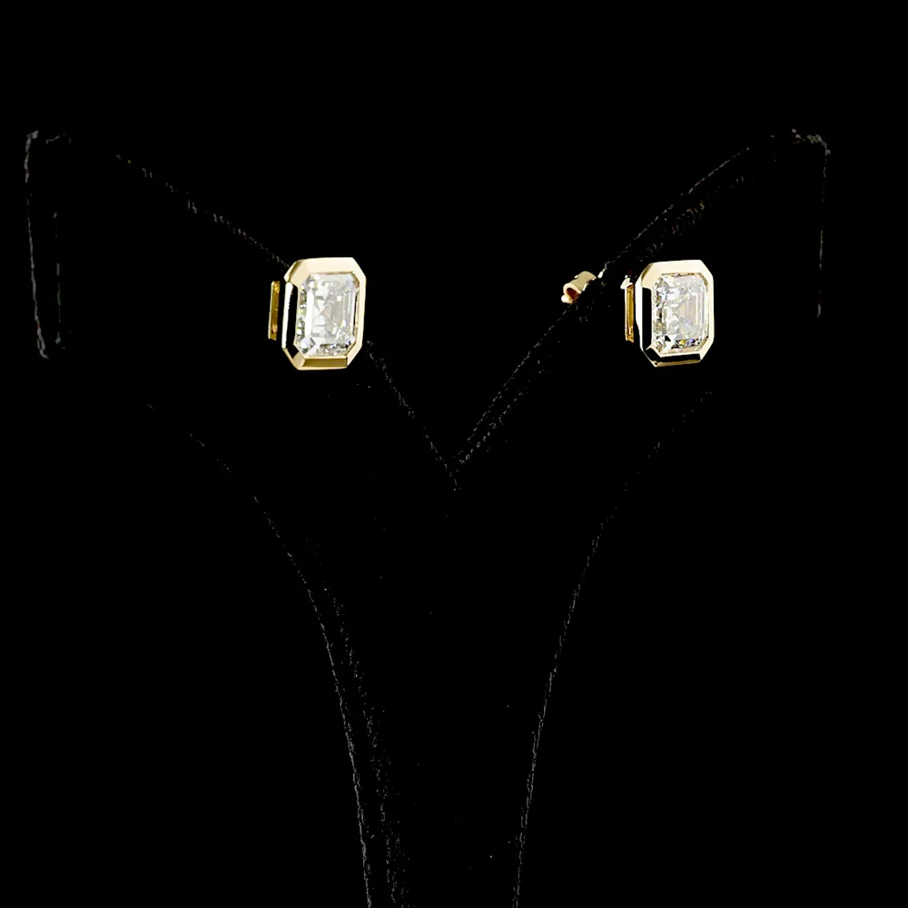 14K Yellow Gold Asscher Cut Lab Diamond Stud Earrings with Bezel Setting - 4.59 Carats Total Diamond Weight - Covaloro Fine Jewelry - Image 3