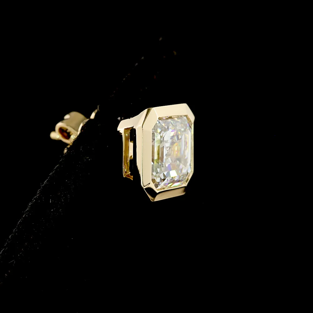 14K Yellow Gold Asscher Cut Lab Diamond Stud Earrings with Bezel Setting - 4.59 Carats Total Diamond Weight - Covaloro Fine Jewelry - Image 4
