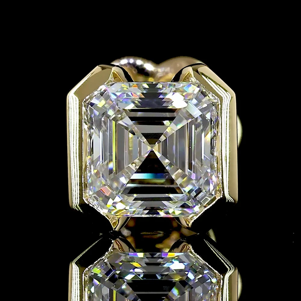 14K Yellow Gold Asscher Cut Lab Diamond Stud Earrings with Half Bezel Setting - 2.05 Carat Total Weight - Covaloro Fine Jewelry - Image 2