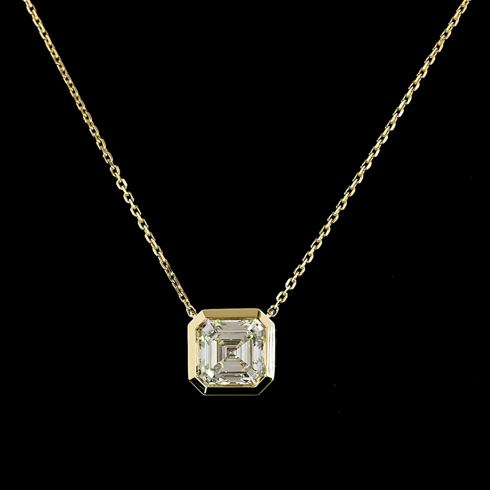14K Yellow Gold Asscher Cut Solitaire Pendant with 2.00 Carat Lab Grown Diamond (E-F VS1) - Bezel Set, IGI Certified - Covaloro Fine Jewelry