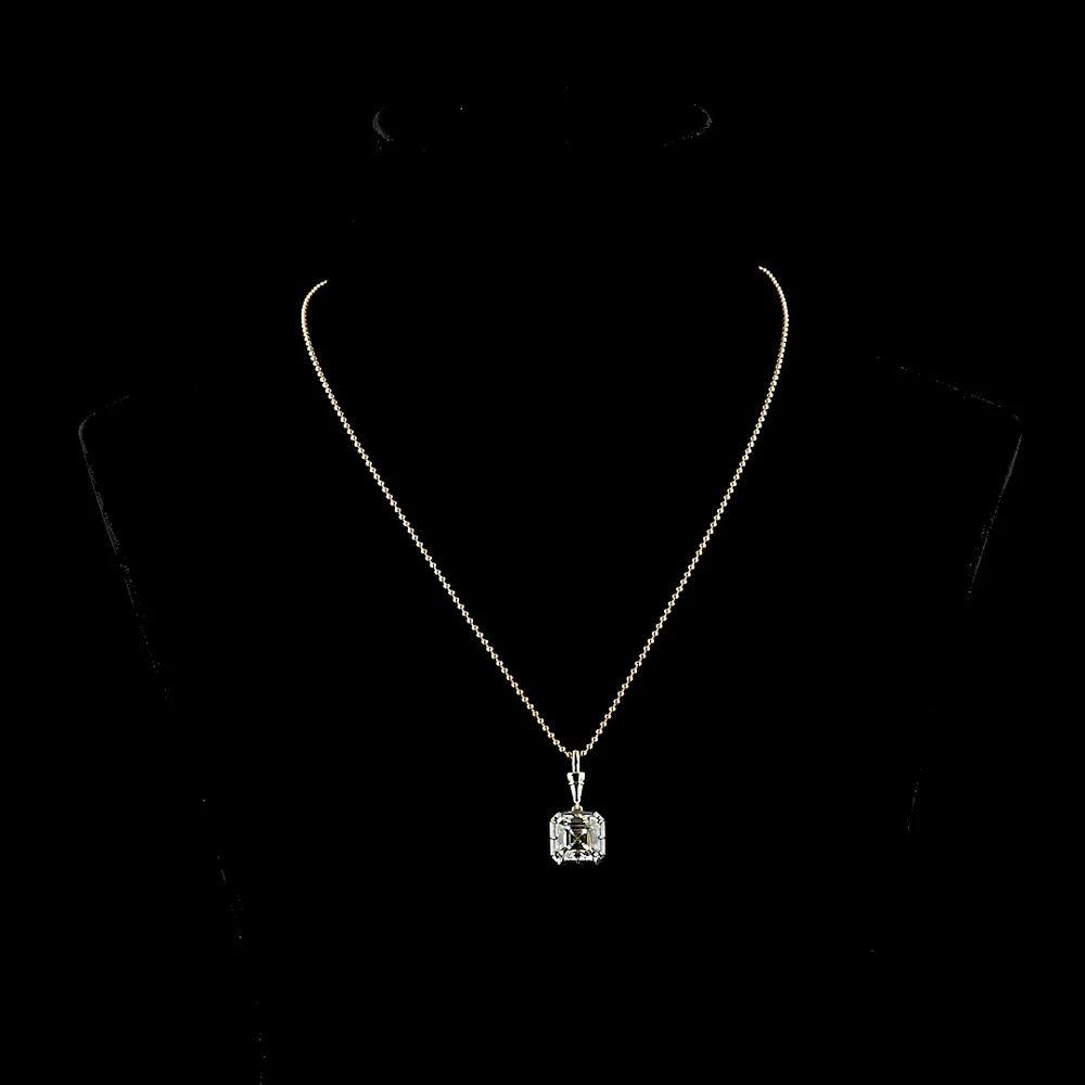 14K Yellow Gold Asscher Cut Solitaire Pendant with Black Rhodium Accents - 5.00 Carat Lab Grown Diamond (E-F Color, VVS2 Clarity, IGI Certified) - Covaloro Fine Jewelry - Image 4