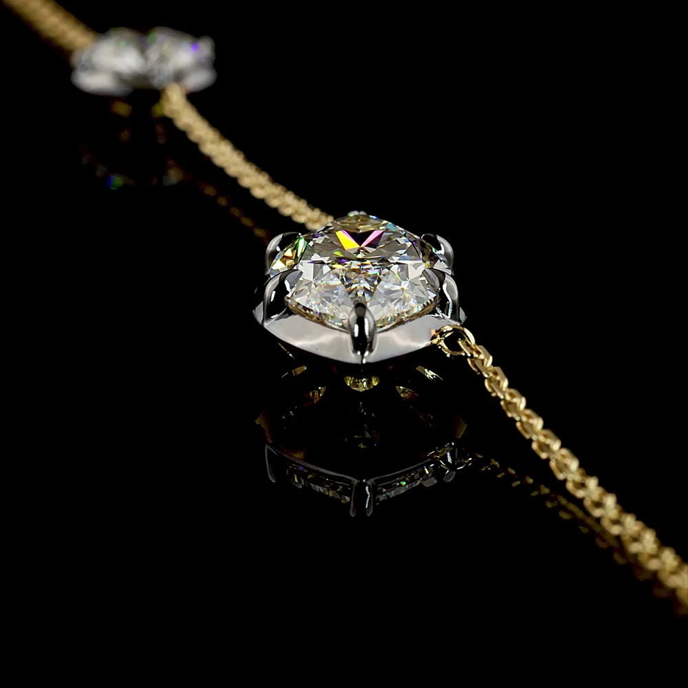 14K Yellow Gold Asymmetric Station Pendant with 2.80 Carats Marquise Cut Lab Diamond (F VVS2) with Black Rhodium Prongs and 0.74 Carats Brilliant Cut Lab Diamond Accent - Covaloro Fine Jewelry - Image 3
