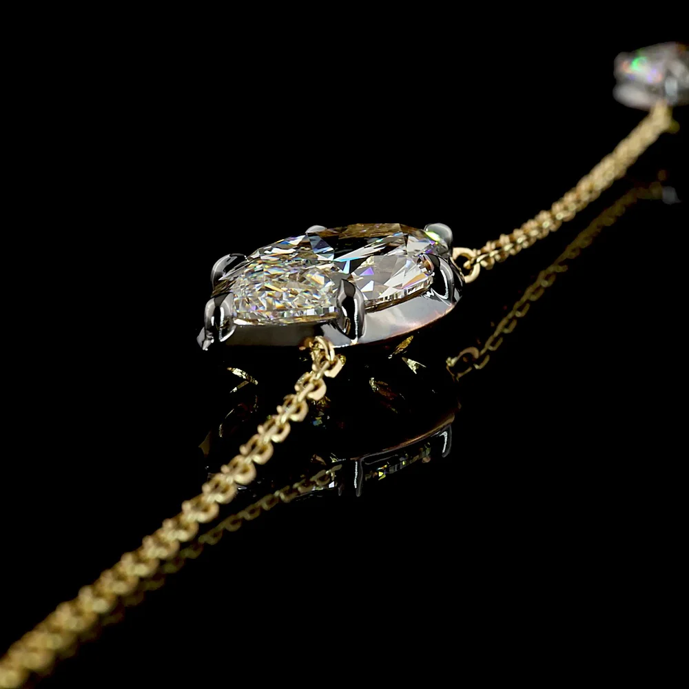 14K Yellow Gold Asymmetric Station Pendant with 2.80 Carats Marquise Cut Lab Diamond (F VVS2) with Black Rhodium Prongs and 0.74 Carats Brilliant Cut Lab Diamond Accent - Covaloro Fine Jewelry - Image 4