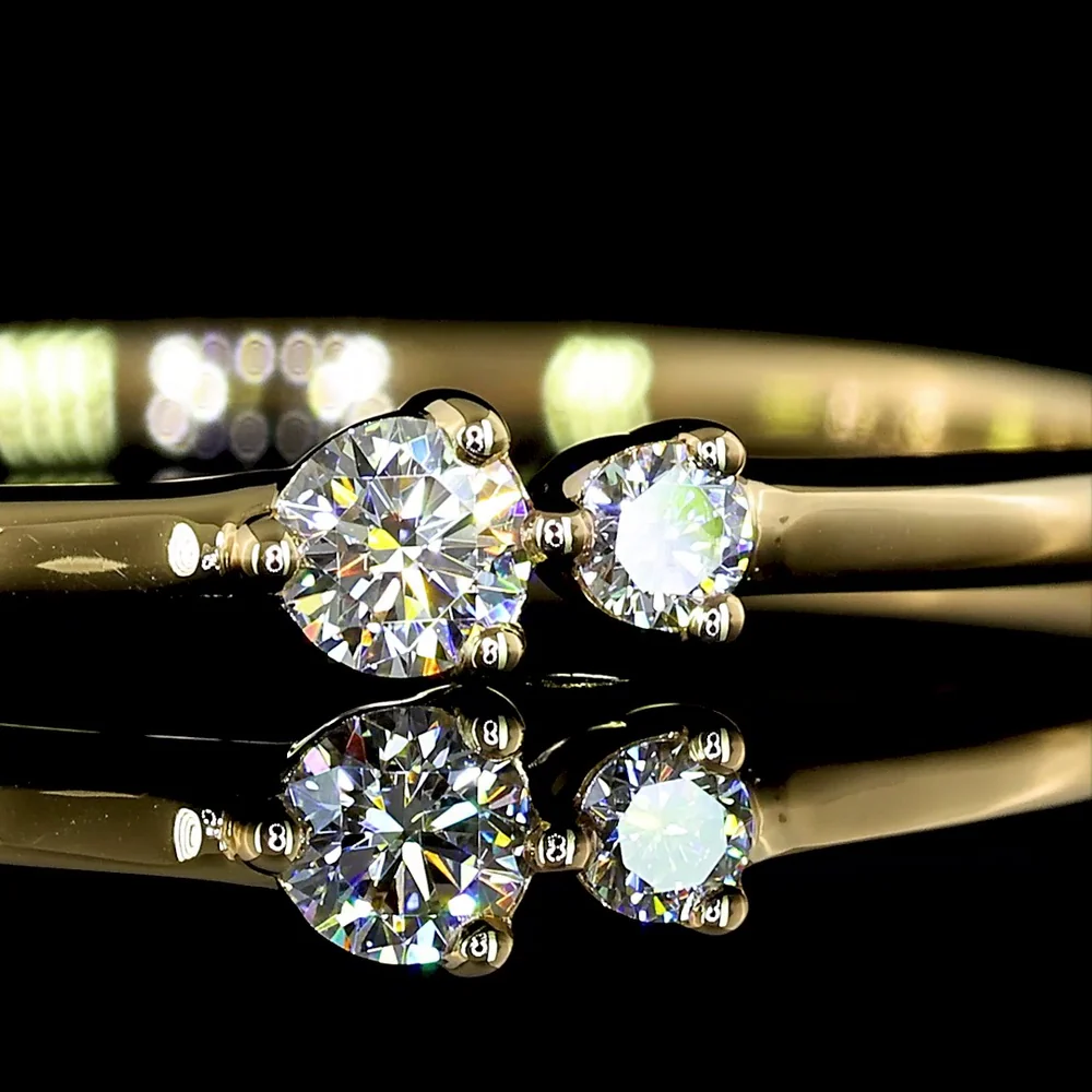 14K Yellow Gold Asymmetric Two-Stone Ring with Round Brilliant Cut Lab Diamonds - 0.07 Carats Total Diamond Weight - Covaloro Fine Jewelry - Image 2