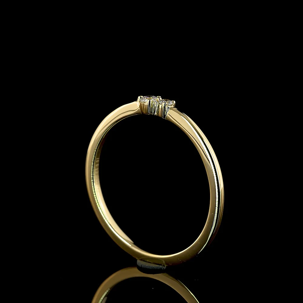 14K Yellow Gold Asymmetric Two-Stone Ring with Round Brilliant Cut Lab Diamonds - 0.07 Carats Total Diamond Weight - Covaloro Fine Jewelry - Image 3