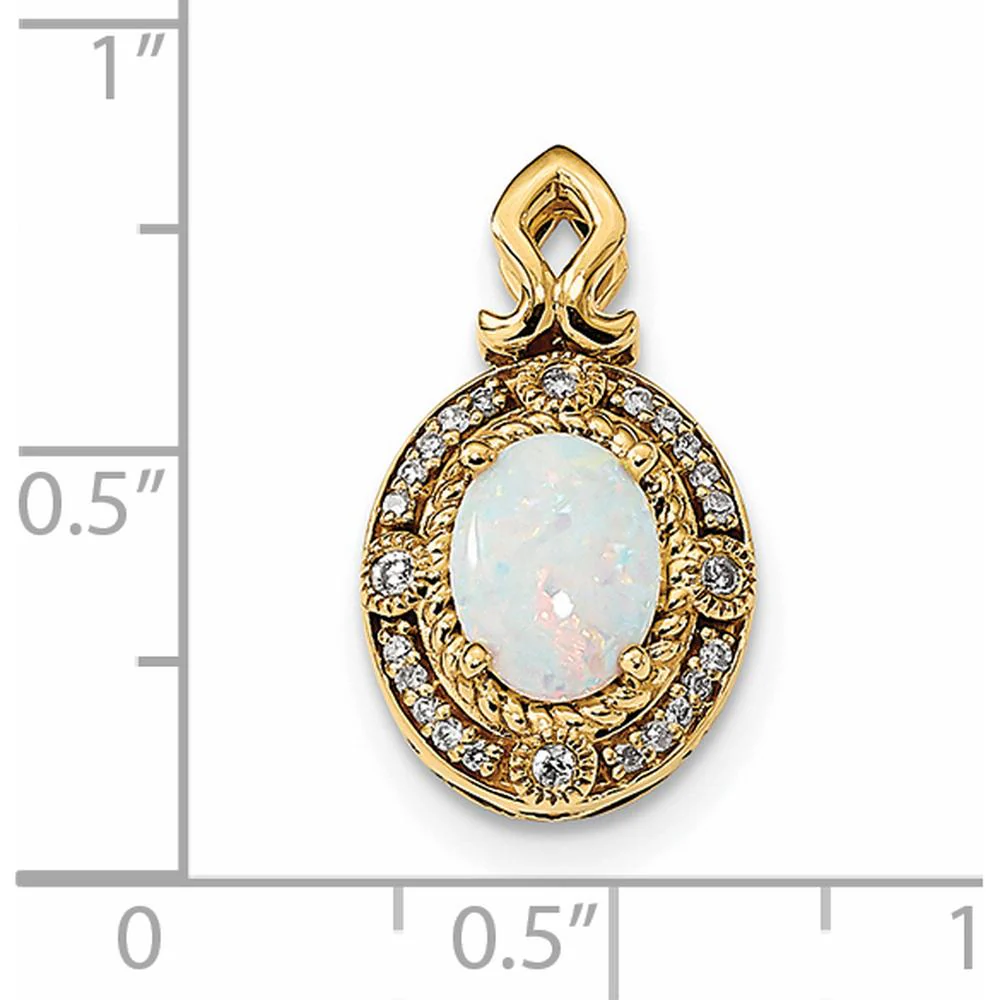14K Yellow Gold Austrian Opal and Diamond Halo Pendant - 1.25 Carat Opal, 0.13 Carat Diamond Total Weight by Monteluci Fine Jewelry - Image 3