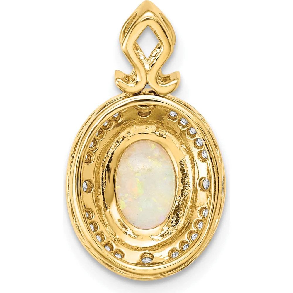 14K Yellow Gold Austrian Opal and Diamond Halo Pendant - 1.25 Carat Opal, 0.13 Carat Diamond Total Weight by Monteluci Fine Jewelry - Image 4