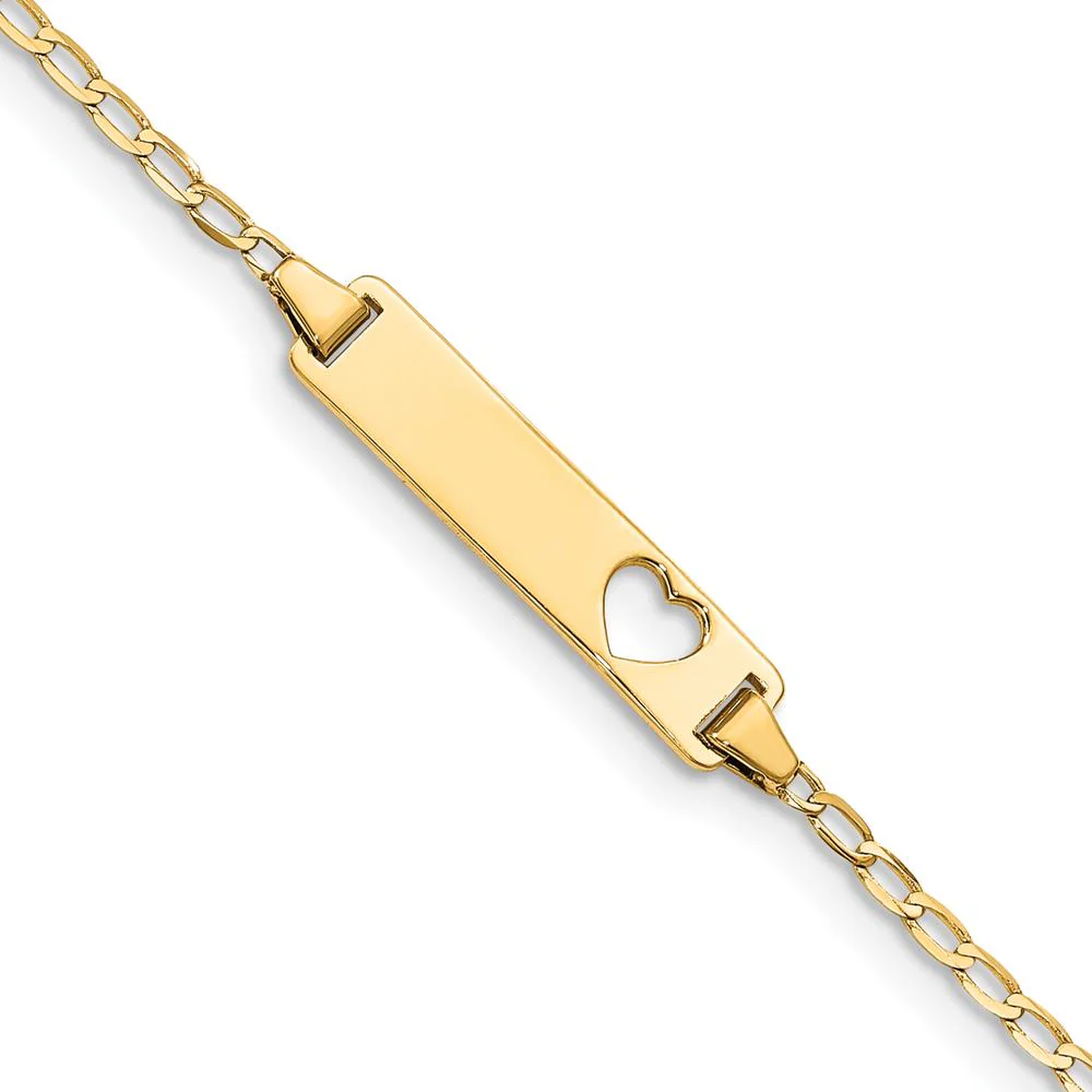 14K Yellow Gold Baby/Child Flat Curb Link ID Bracelet with Heart Cut-Out - 5.5" Length by Oro Pregiato