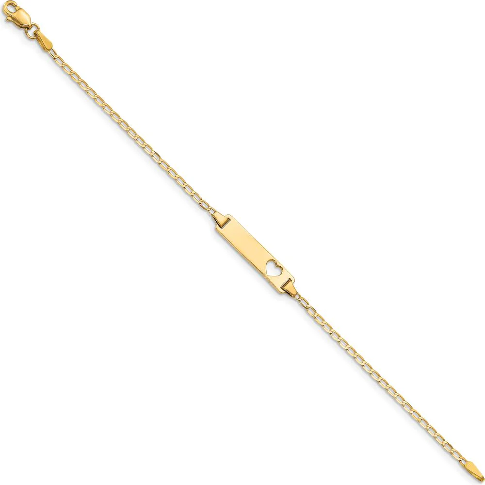 14K Yellow Gold Baby/Child Flat Curb Link ID Bracelet with Heart Cut-Out - 5.5" Length by Oro Pregiato - Image 2