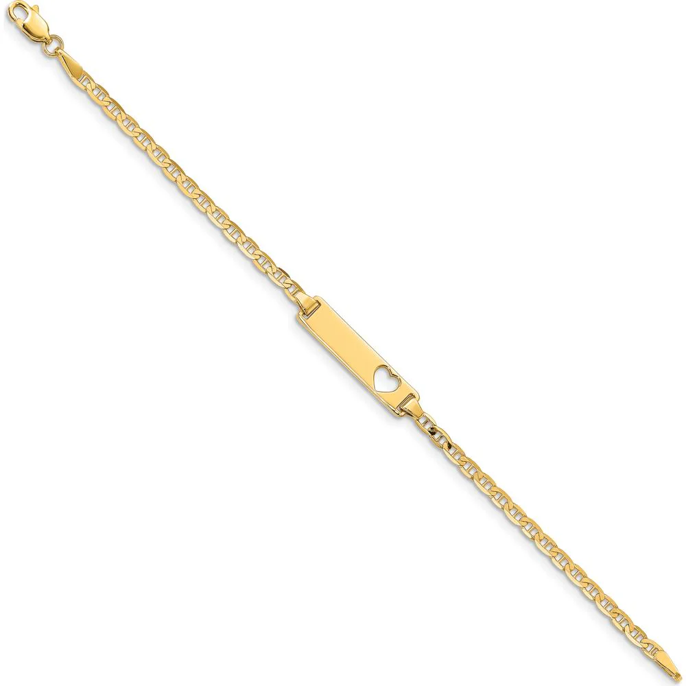 14K Yellow Gold Baby/Child ID Bracelet with Cut-Out Heart Charm and Polished Anchor Link Chain - 5.5" Length by Oro Pregiato - Image 2