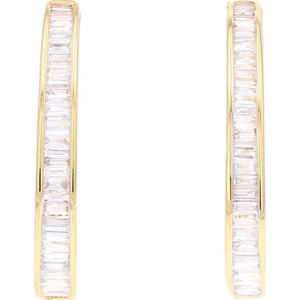 14K Yellow Gold Baguette Diamond Line Earrings - 1.00 Carat Total Diamond Weight