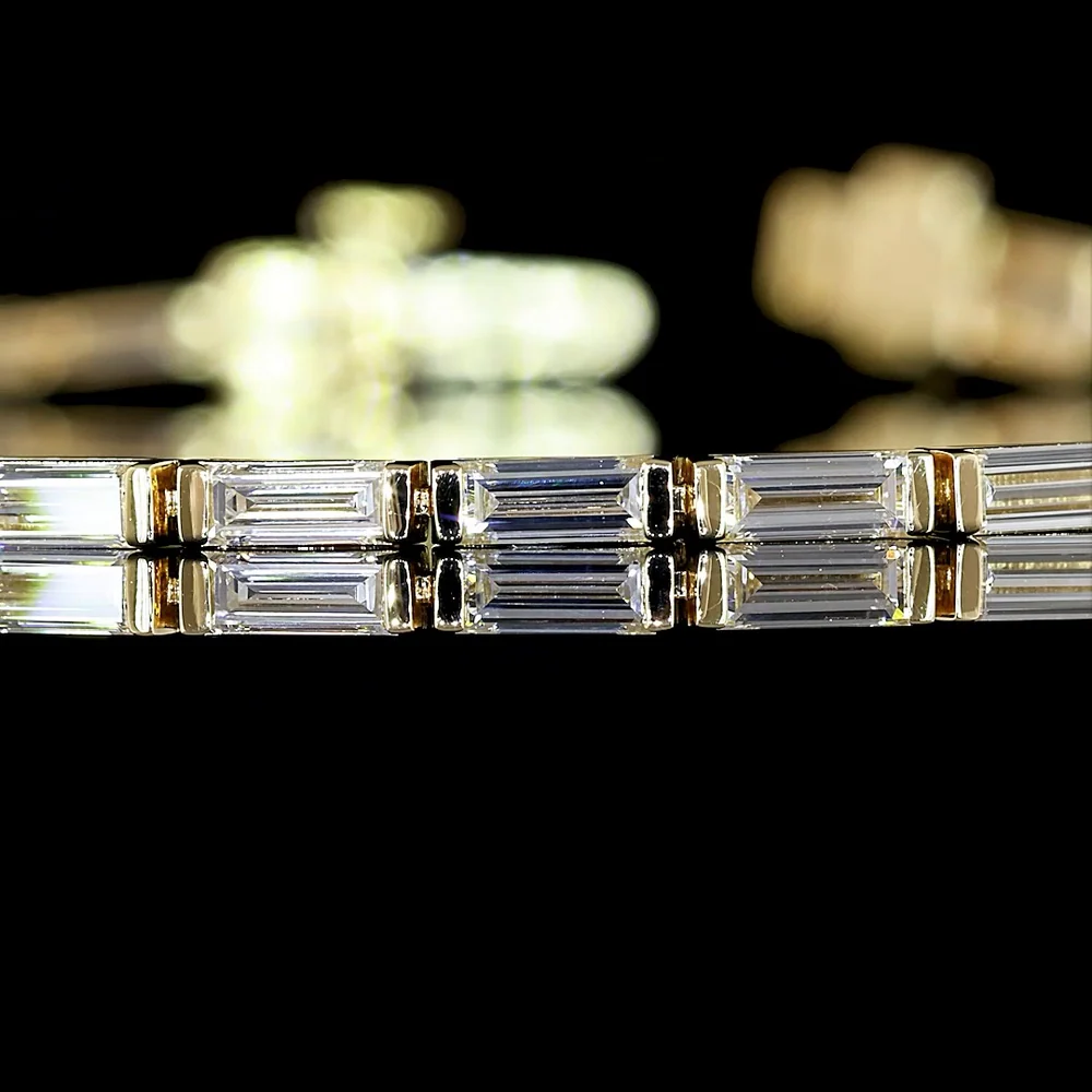 14K Yellow Gold Baguette Diamond Tennis Bracelet with East-West Half Bezel Setting - 2.75 Carat Total Weight Lab Diamonds - Covaloro Fine Jewelry - Image 2