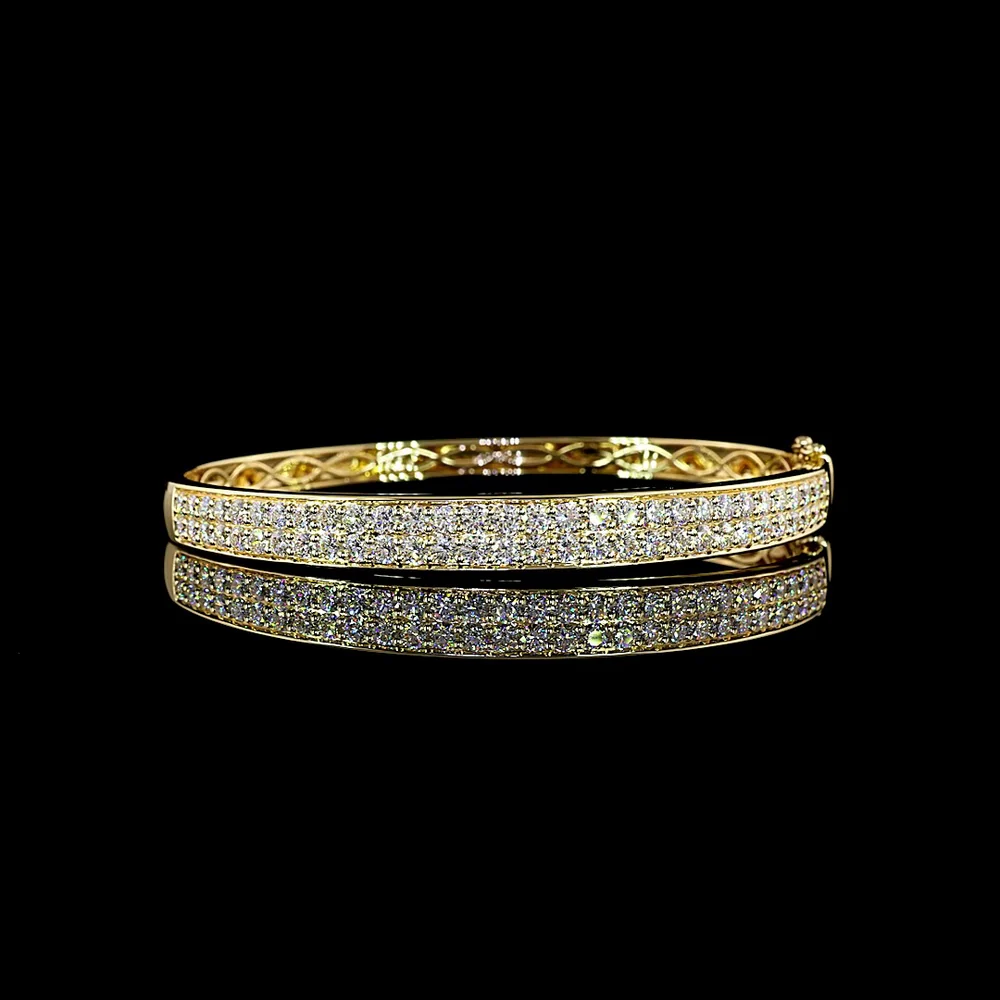 14K Yellow Gold Bangle Bracelet with 60 Prong Set Round Brilliant Cut Lab Diamonds - 3.57 Carat Total Diamond Weight - Covaloro Fine Jewelry