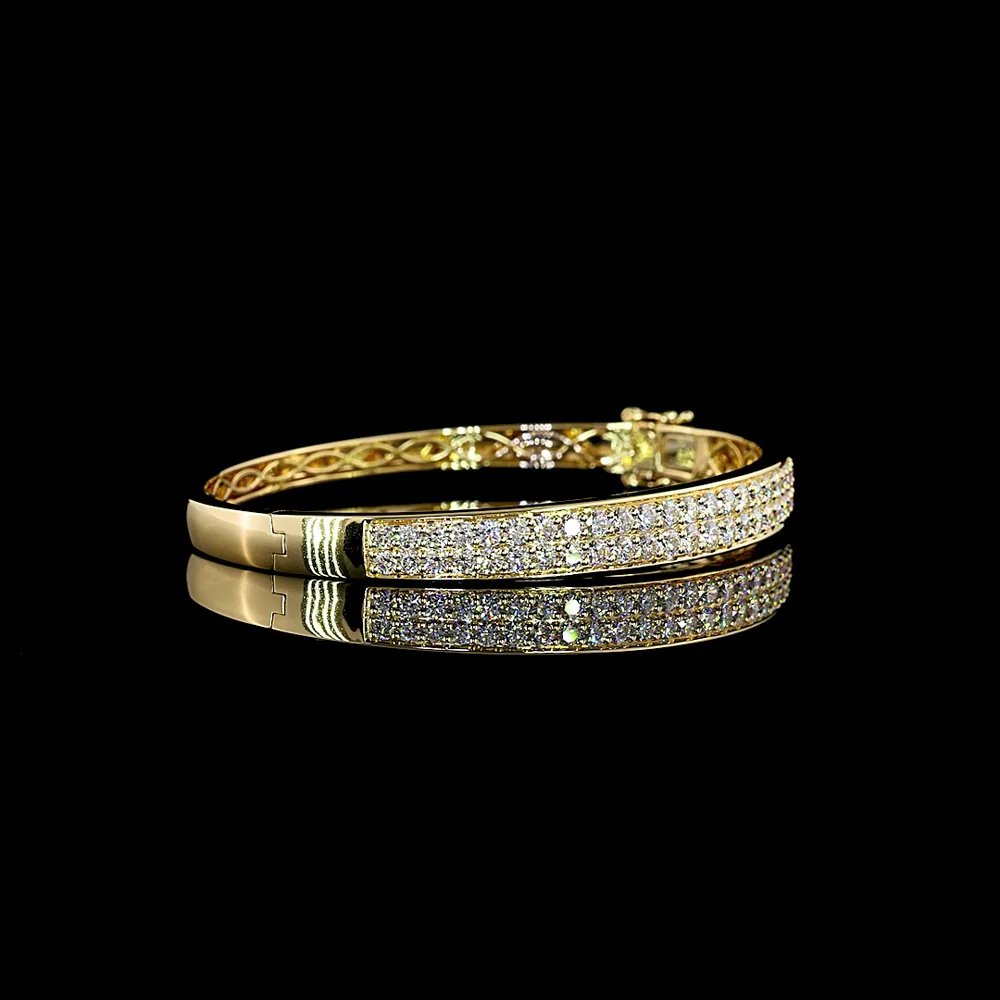 14K Yellow Gold Bangle Bracelet with 60 Prong Set Round Brilliant Cut Lab Diamonds - 3.57 Carat Total Diamond Weight - Covaloro Fine Jewelry - Image 3
