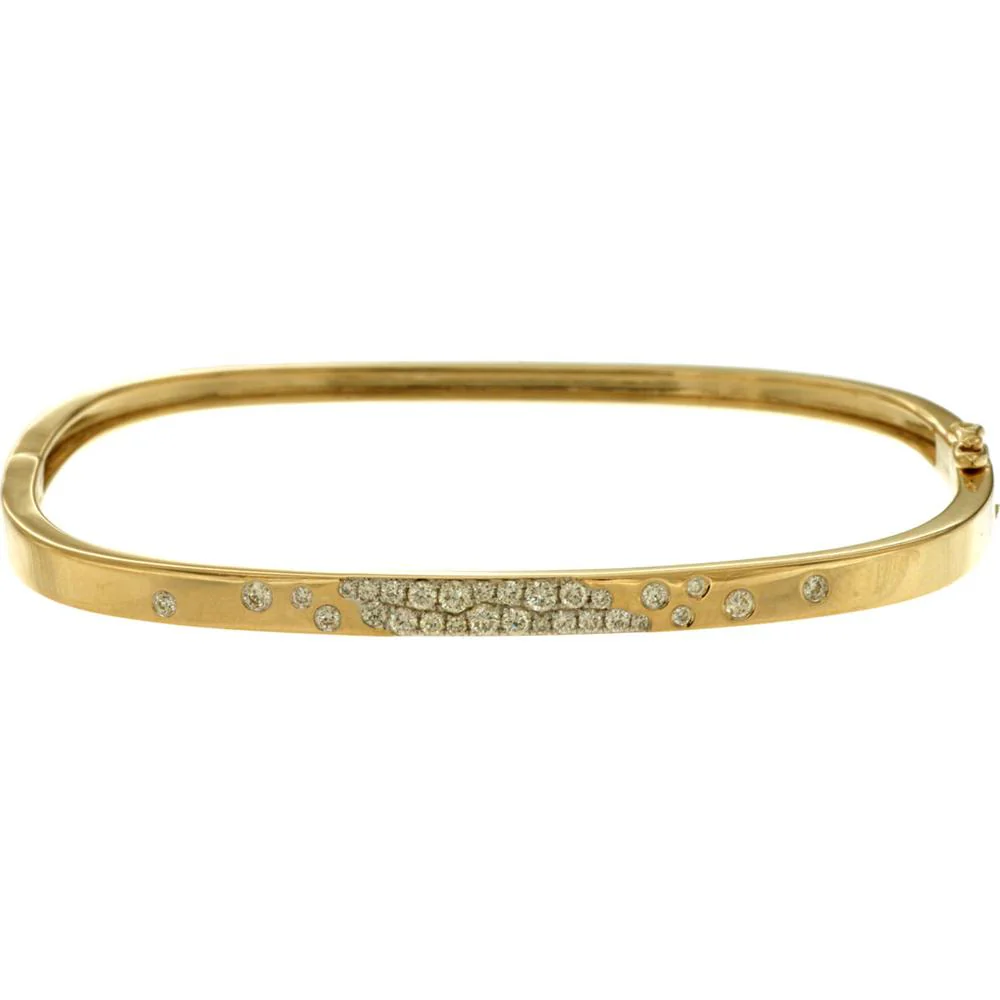 14K Yellow Gold Bangle with Flush Set Round Brilliant Diamonds - 0.50 Carat Total Diamond Weight - Royal Jewelry