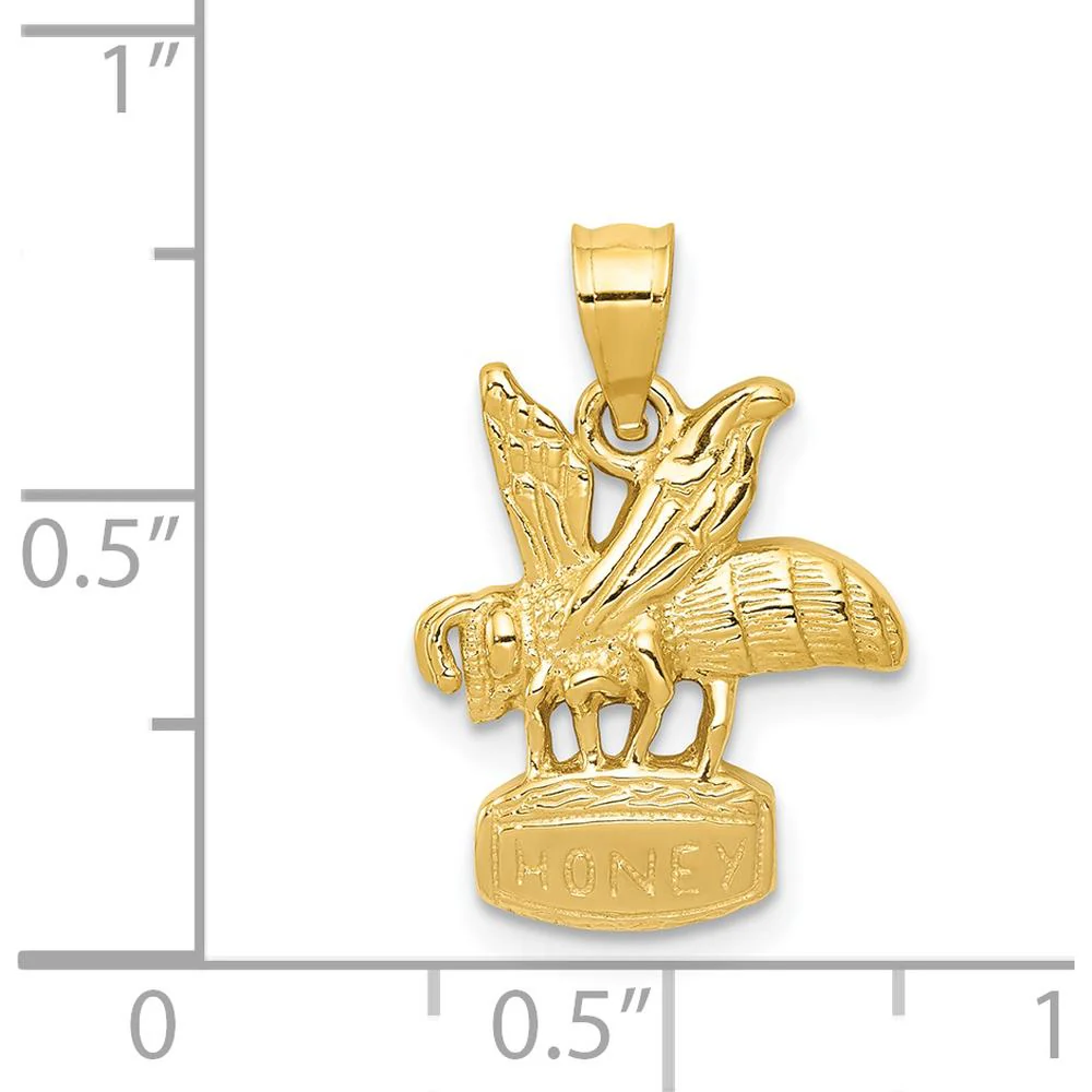 14K Yellow Gold Bee on HONEY Jar Pendant with Textured Finish by Oro Pregiato - Image 4