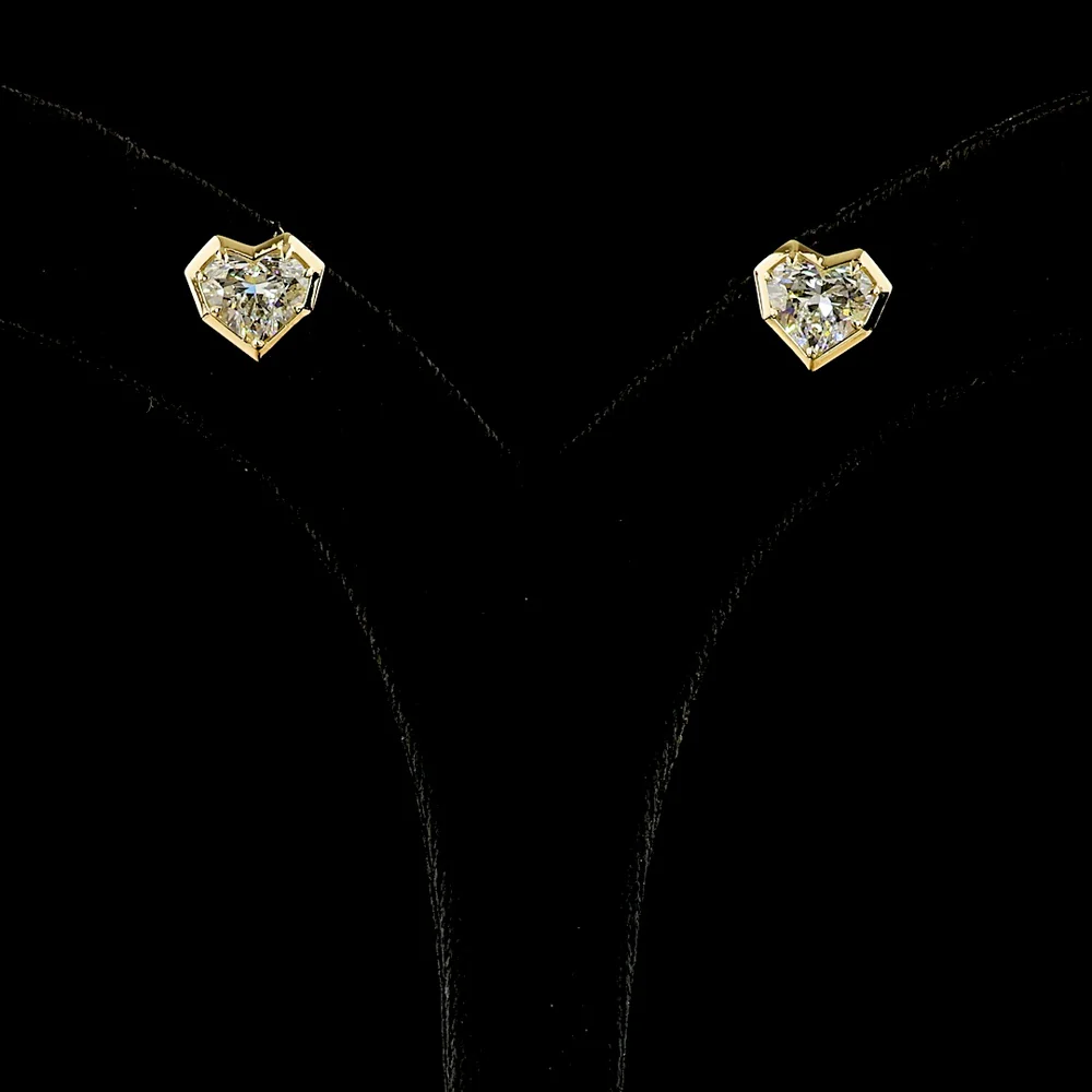 14K Yellow Gold Bezel-Prong Heart Cut Lab Diamond Stud Earrings - 3.08 Carat Total Weight with E-F VS1 Diamonds - Covaloro Fine Jewelry