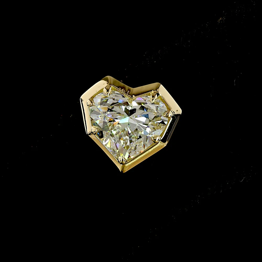14K Yellow Gold Bezel-Prong Heart Cut Lab Diamond Stud Earrings - 3.08 Carat Total Weight with E-F VS1 Diamonds - Covaloro Fine Jewelry - Image 2