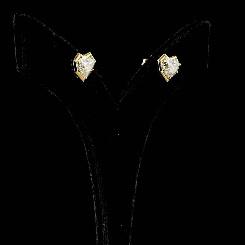 14K Yellow Gold Bezel-Prong Heart Cut Lab Diamond Stud Earrings - 3.08 Carat Total Weight with E-F VS1 Diamonds - Covaloro Fine Jewelry - Image 3