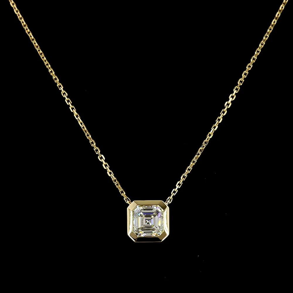 14K Yellow Gold Bezel Set Asscher Cut Lab Diamond Solitaire Pendant - D VVS2 1.00 Carat Total Weight - Covaloro Fine Jewelry