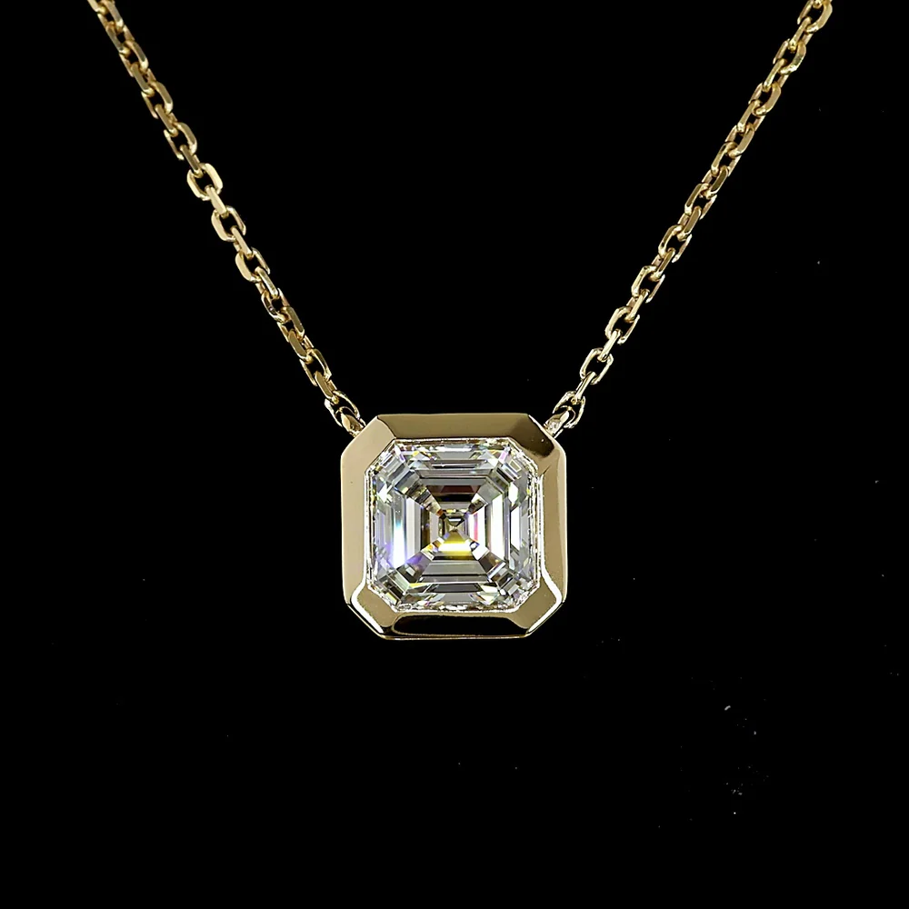 14K Yellow Gold Bezel Set Asscher Cut Lab Diamond Solitaire Pendant - D VVS2 1.00 Carat Total Weight - Covaloro Fine Jewelry - Image 2