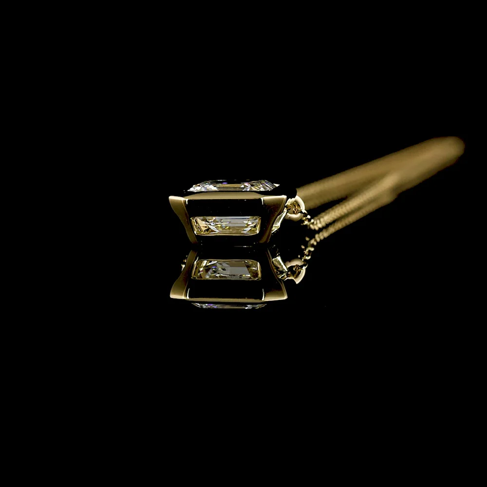 14K Yellow Gold Bezel Set Asscher Cut Lab Diamond Solitaire Pendant - D VVS2 1.00 Carat Total Weight - Covaloro Fine Jewelry - Image 3