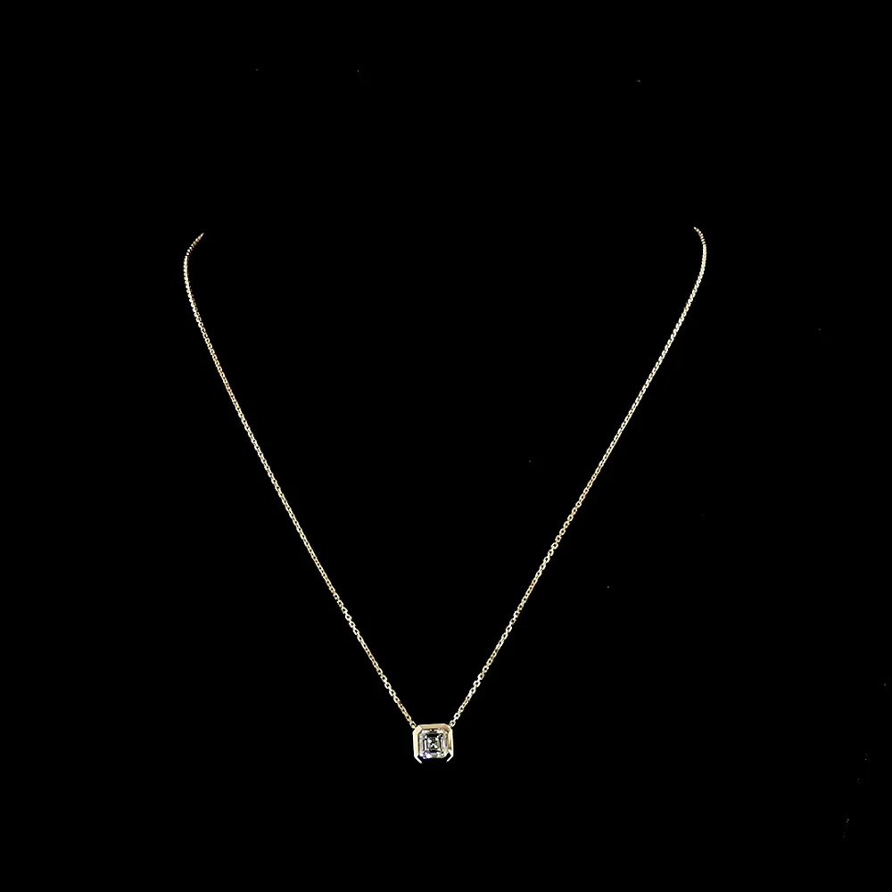 14K Yellow Gold Bezel Set Asscher Cut Lab Diamond Solitaire Pendant - D VVS2 1.00 Carat Total Weight - Covaloro Fine Jewelry - Image 4