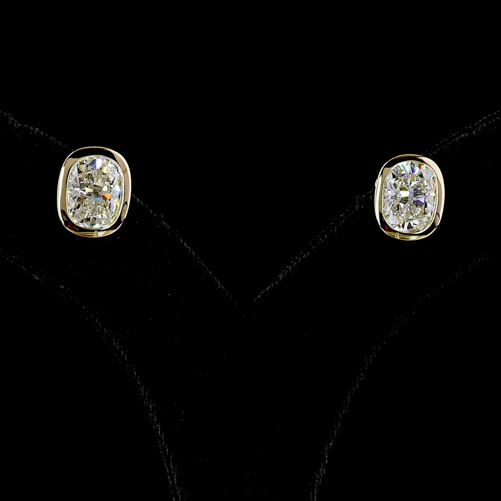 14K Yellow Gold Bezel Set Cushion Brilliant Cut Lab Diamond Stud Earrings - 5.06 Carats Total Diamond Weight - Covaloro Fine Jewelry