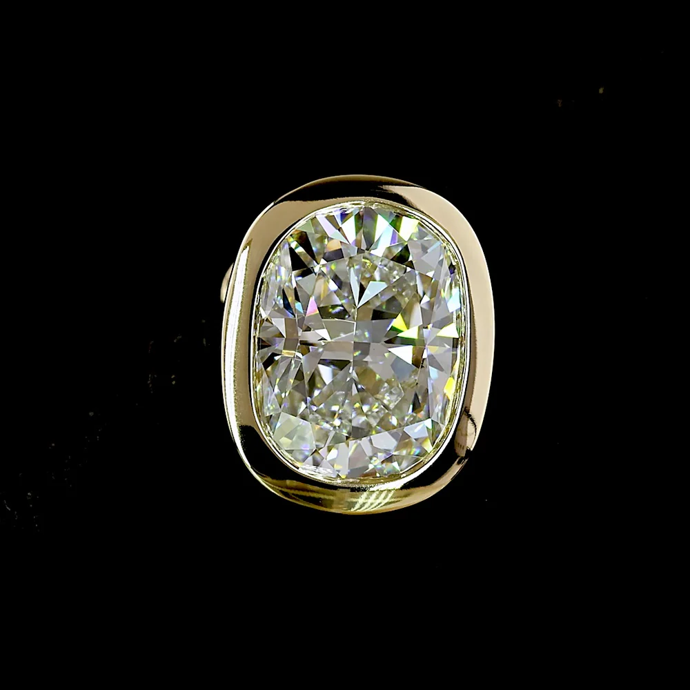 14K Yellow Gold Bezel Set Cushion Brilliant Cut Lab Diamond Stud Earrings - 5.06 Carats Total Diamond Weight - Covaloro Fine Jewelry - Image 2