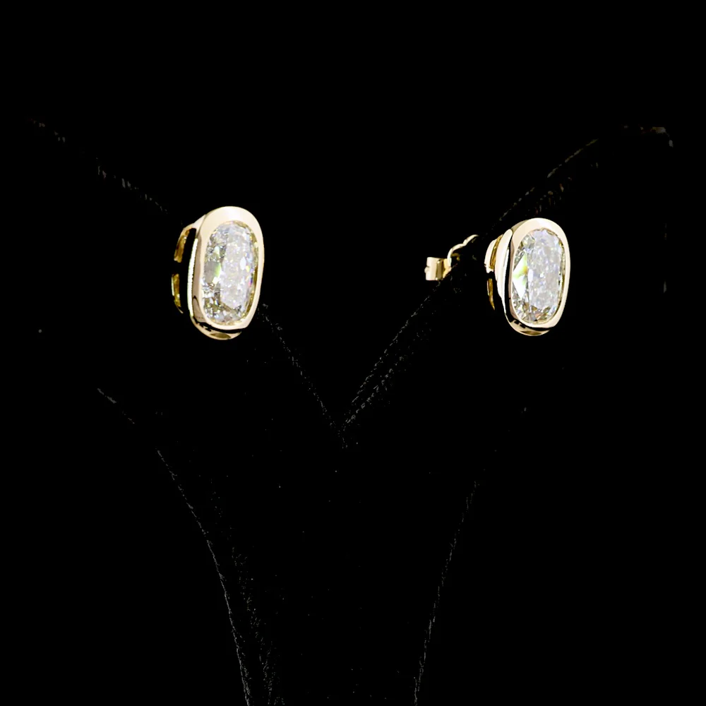 14K Yellow Gold Bezel Set Cushion Brilliant Cut Lab Diamond Stud Earrings - 5.06 Carats Total Diamond Weight - Covaloro Fine Jewelry - Image 3