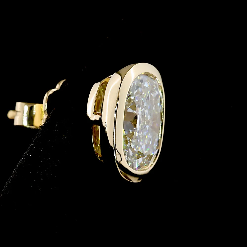 14K Yellow Gold Bezel Set Cushion Brilliant Cut Lab Diamond Stud Earrings - 5.06 Carats Total Diamond Weight - Covaloro Fine Jewelry - Image 4