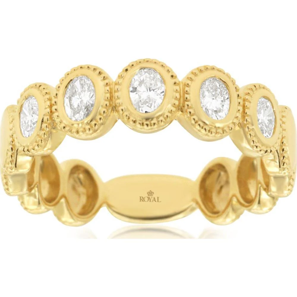 14K Yellow Gold Bezel Set Diamond Wedding Band with Vintage Milgrain Detail – 0.45 Total Carat Weight - Royal Jewelry