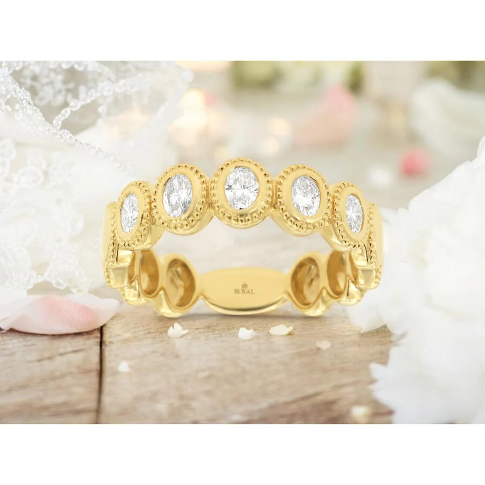 14K Yellow Gold Bezel Set Diamond Wedding Band with Vintage Milgrain Detail – 0.45 Total Carat Weight - Royal Jewelry - Image 2