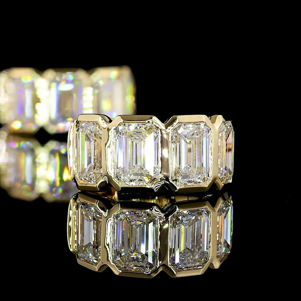 14K Yellow Gold Bezel Set Emerald Cut Lab Diamond Huggie Earrings - 5.04 Carats Total Diamond Weight - Covaloro Fine Jewelry - Image 3