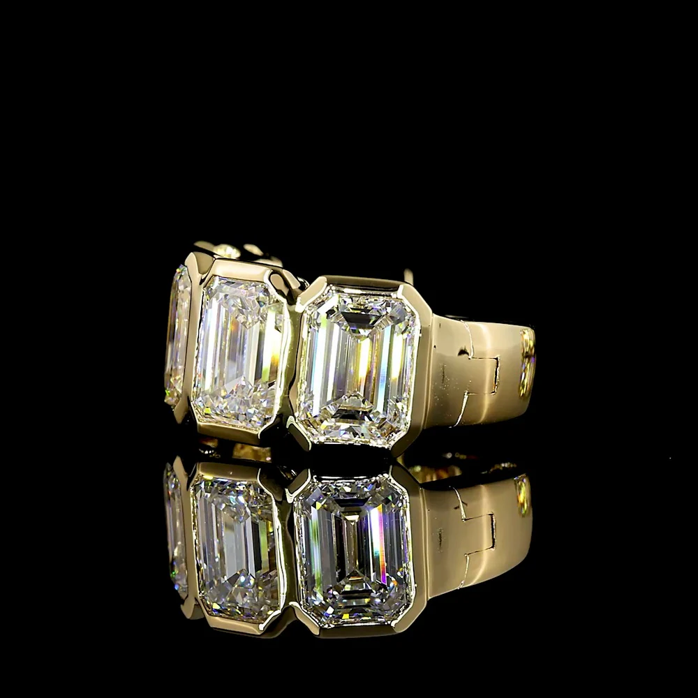 14K Yellow Gold Bezel Set Emerald Cut Lab Diamond Huggie Earrings - 5.04 Carats Total Diamond Weight - Covaloro Fine Jewelry - Image 4