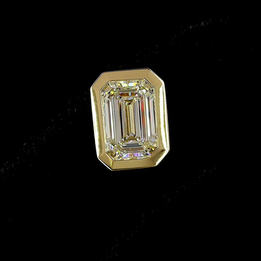 14K Yellow Gold Bezel Set Emerald Cut Lab Diamond Stud Earrings - 4.52 Carat Total Weight, D VS1 IGI Certified - Covaloro Fine Jewelry - Image 2