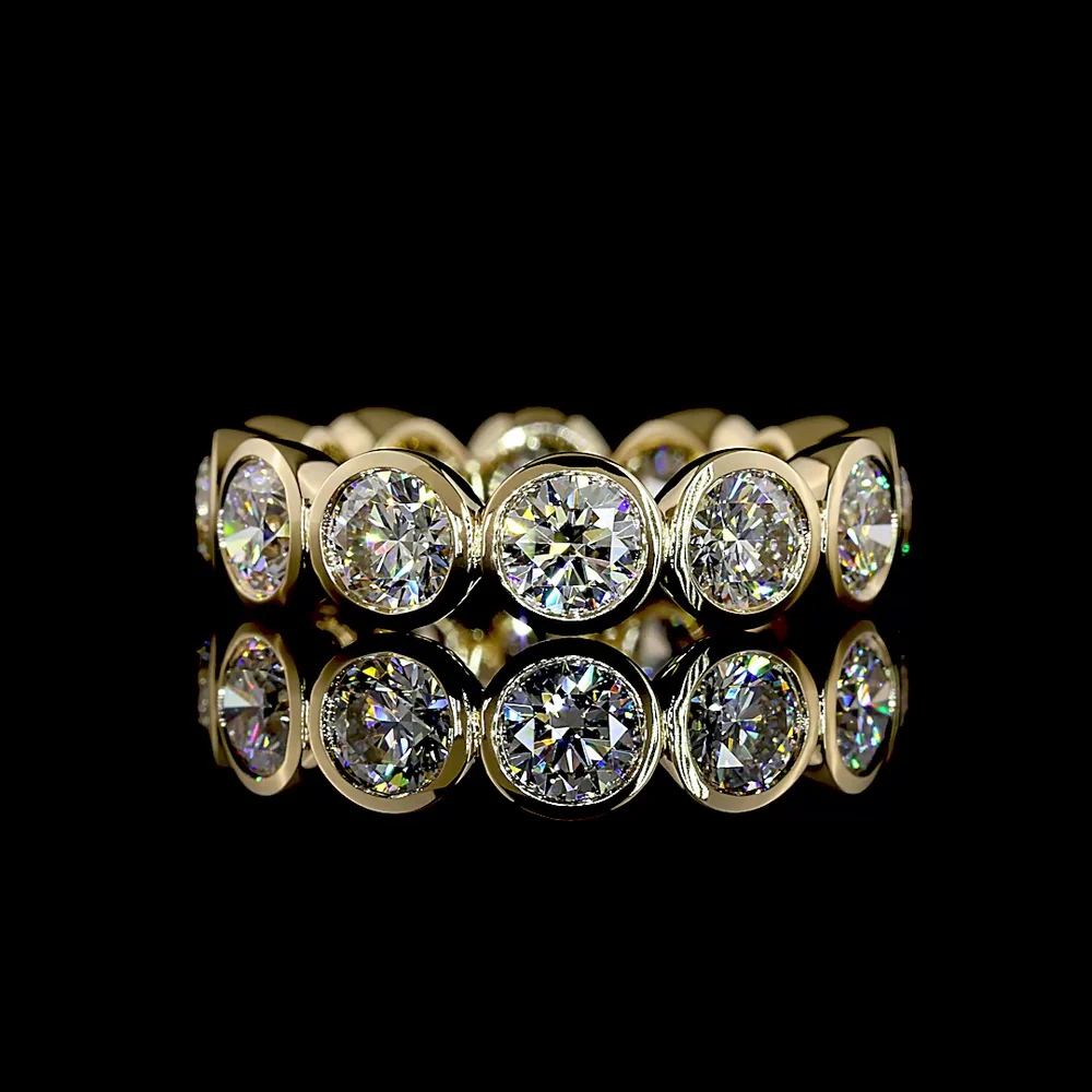 14K Yellow Gold Bezel Set Eternity Band with 12 Round Brilliant Cut Lab Diamonds - 4.05 Carat Total Weight - Covaloro Fine Jewelry