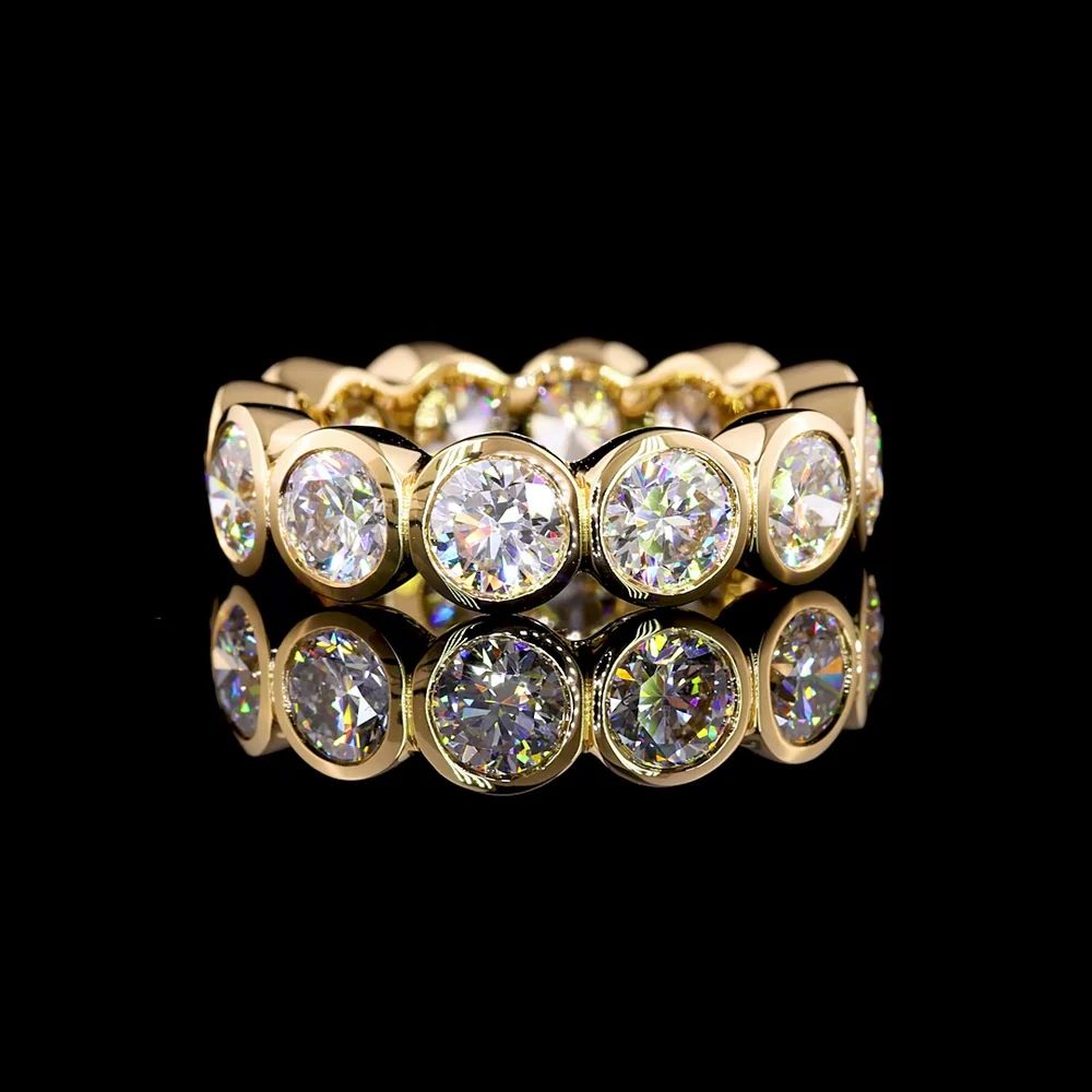14K Yellow Gold Bezel-Set Eternity Band with 12 Round Brilliant Cut Lab Diamonds - 5.02 Total Carat Weight, E-F Color, VS1 Clarity - Covaloro Fine Jewelry