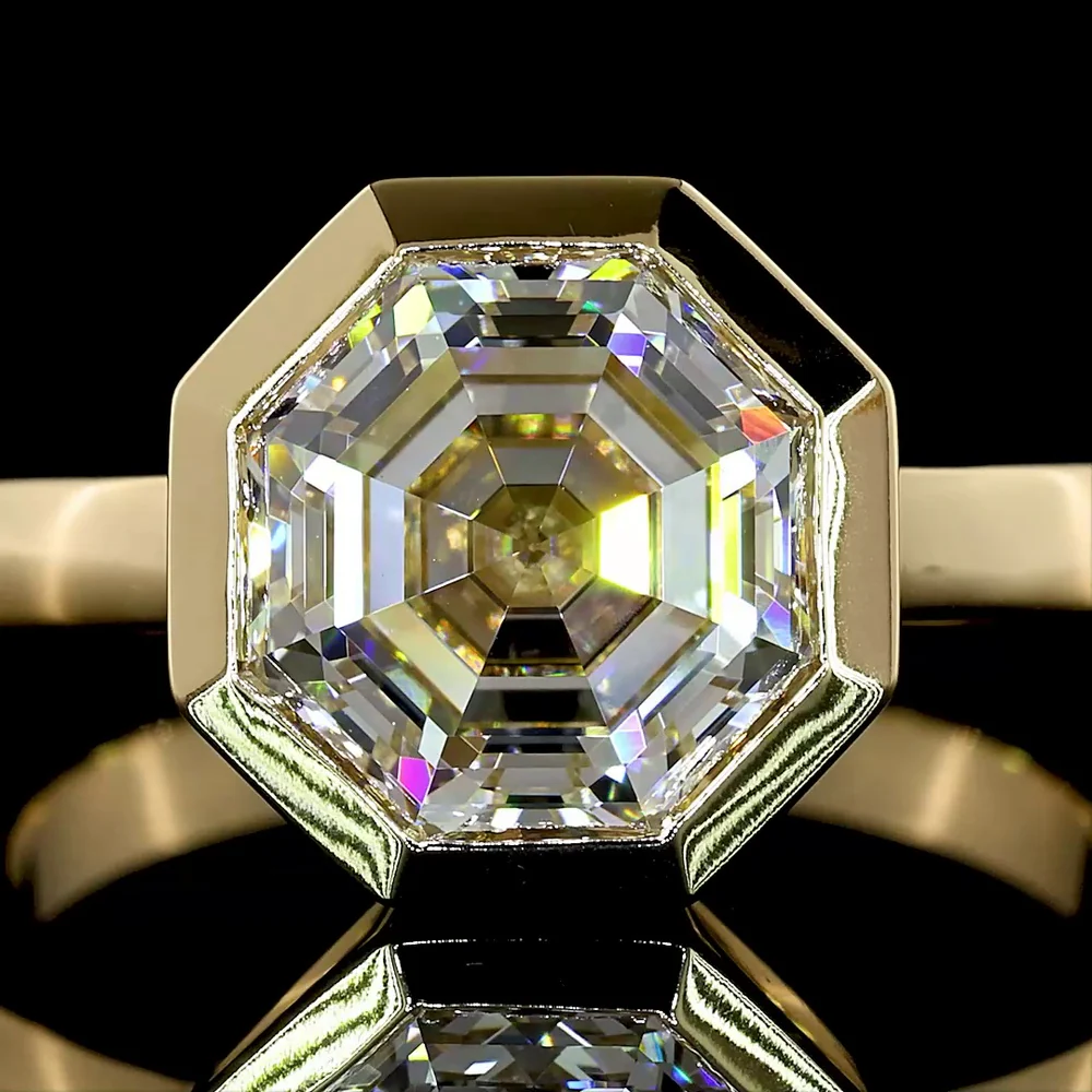 14K Yellow Gold Bezel Set Octagon Cut Lab Diamond Solitaire Ring - 3.33 Carat E-F VVS2 IGI Certified - Covaloro Fine Jewelry - Image 2