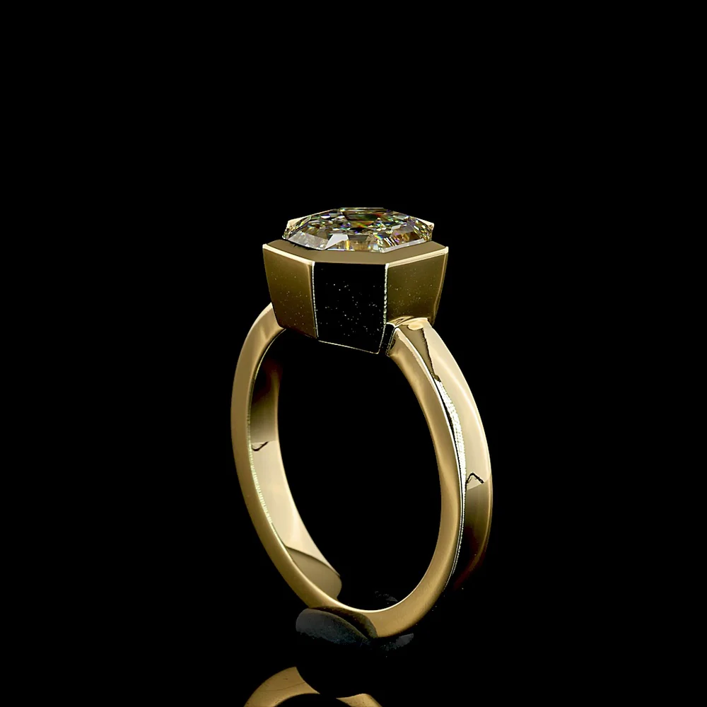 14K Yellow Gold Bezel Set Octagon Cut Lab Diamond Solitaire Ring - 3.33 Carat E-F VVS2 IGI Certified - Covaloro Fine Jewelry - Image 3