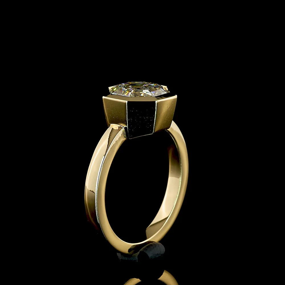 14K Yellow Gold Bezel Set Octagon Cut Lab Diamond Solitaire Ring - 3.33 Carat E-F VVS2 IGI Certified - Covaloro Fine Jewelry - Image 4