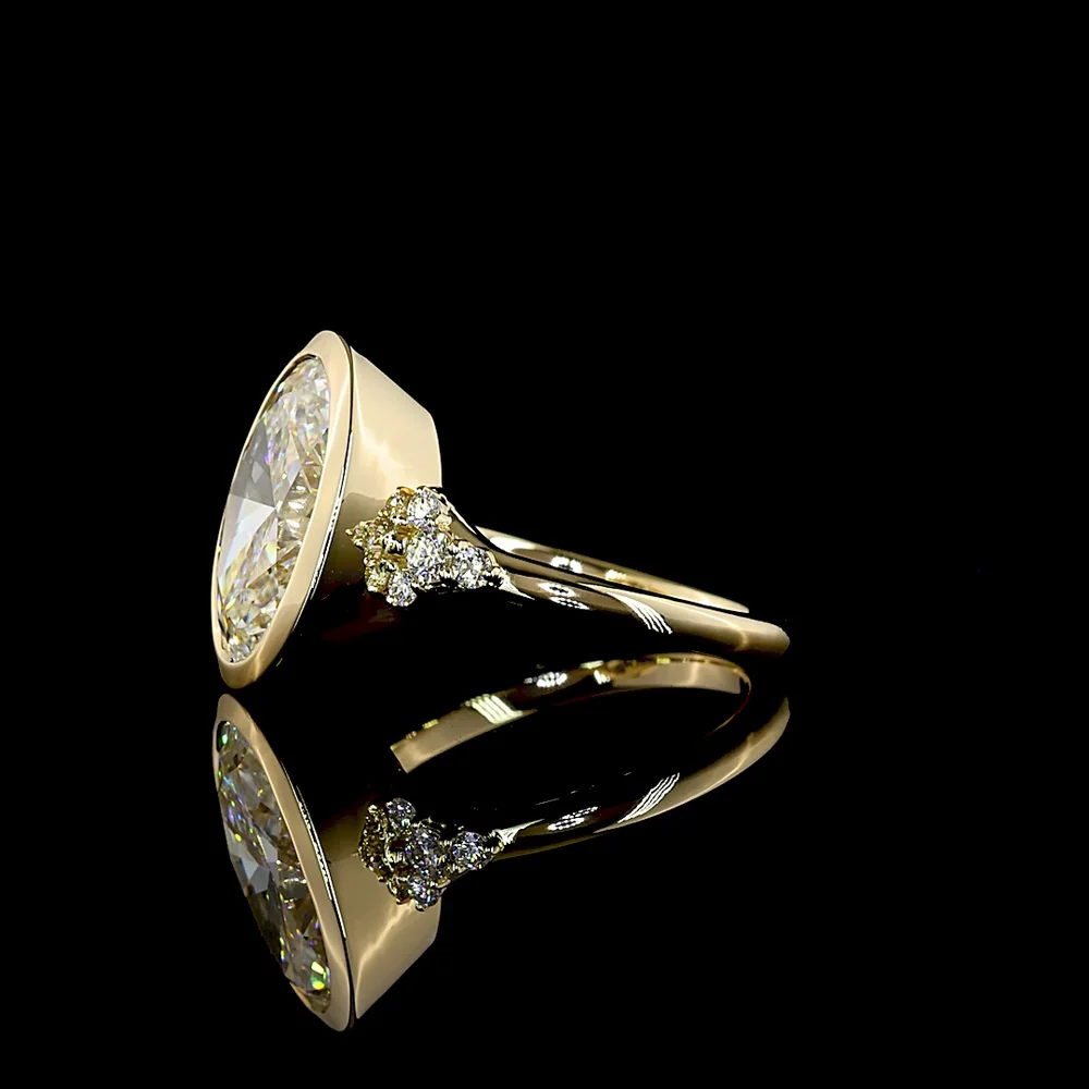 14K Yellow Gold Bezel Set Oval Lab Diamond Ring - 5.03 Carat Center with Accent Diamonds - 5.21 Total Carat Weight - Covaloro Fine Jewelry - Image 3