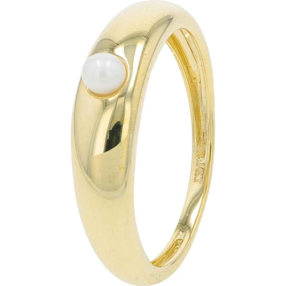 14K Yellow Gold Bezel Set Pearl Ring - 0.08 - 0.20 Carat Total Gem Weight