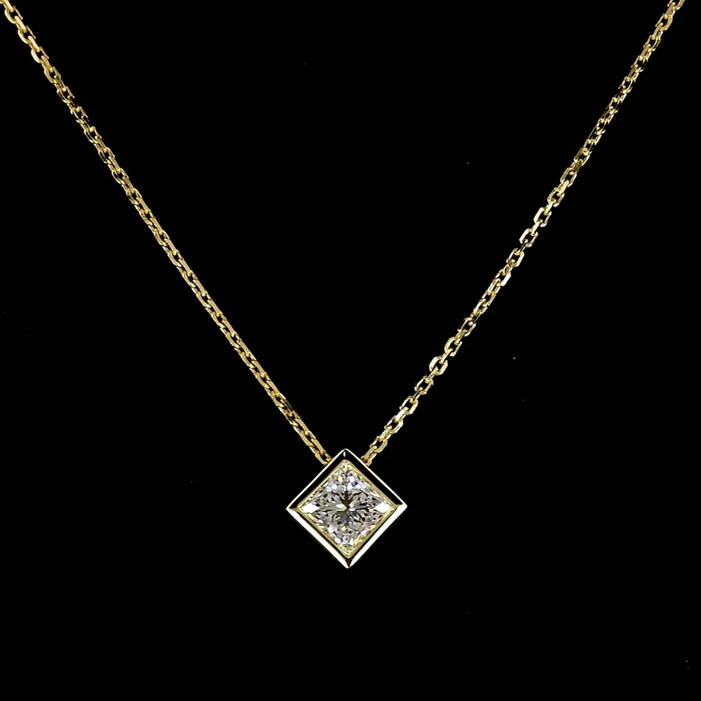 14K Yellow Gold Bezel Set Princess Cut Lab Diamond Solitaire Pendant - 0.51 Carat Total Weight E-F VS1 - Covaloro Fine Jewelry