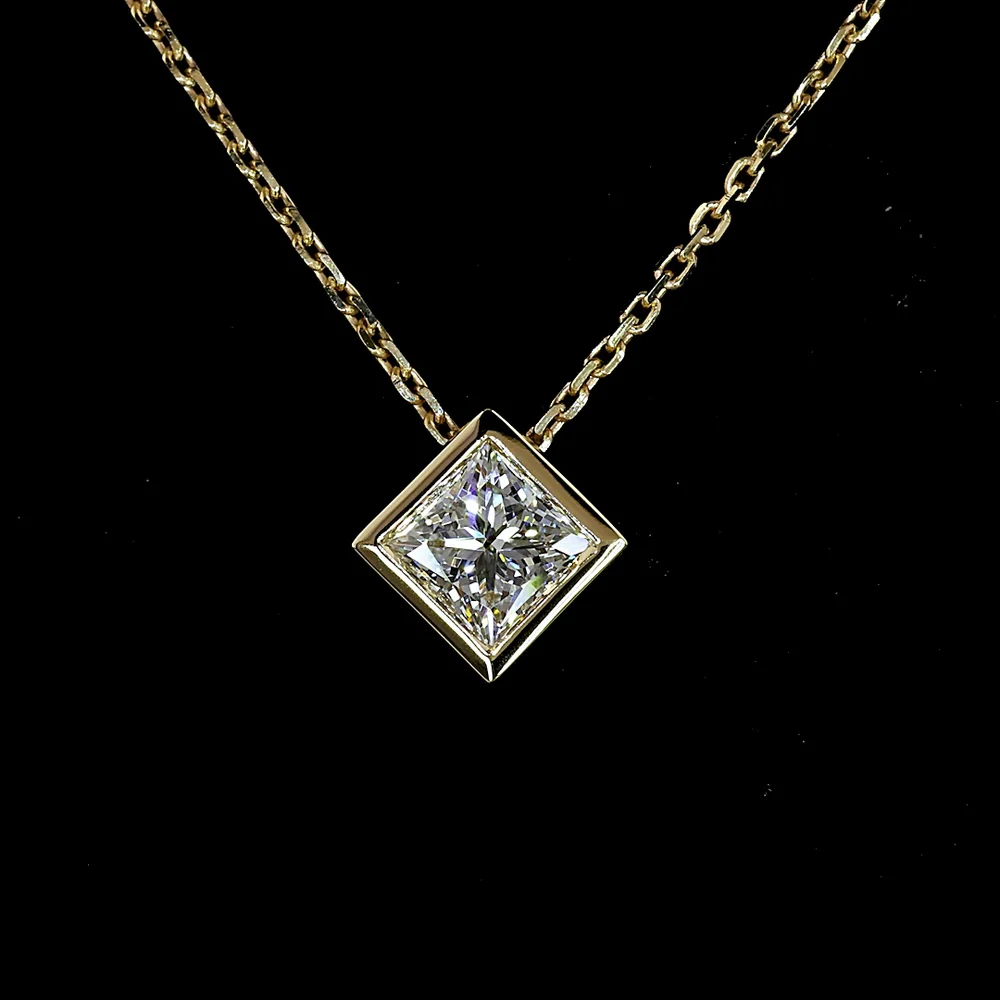 14K Yellow Gold Bezel Set Princess Cut Lab Diamond Solitaire Pendant - 0.51 Carat Total Weight E-F VS1 - Covaloro Fine Jewelry - Image 2