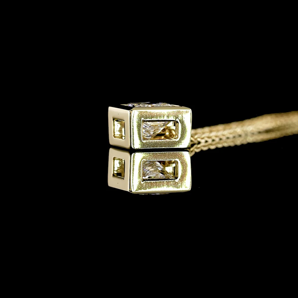 14K Yellow Gold Bezel Set Princess Cut Lab Diamond Solitaire Pendant - 0.51 Carat Total Weight E-F VS1 - Covaloro Fine Jewelry - Image 3